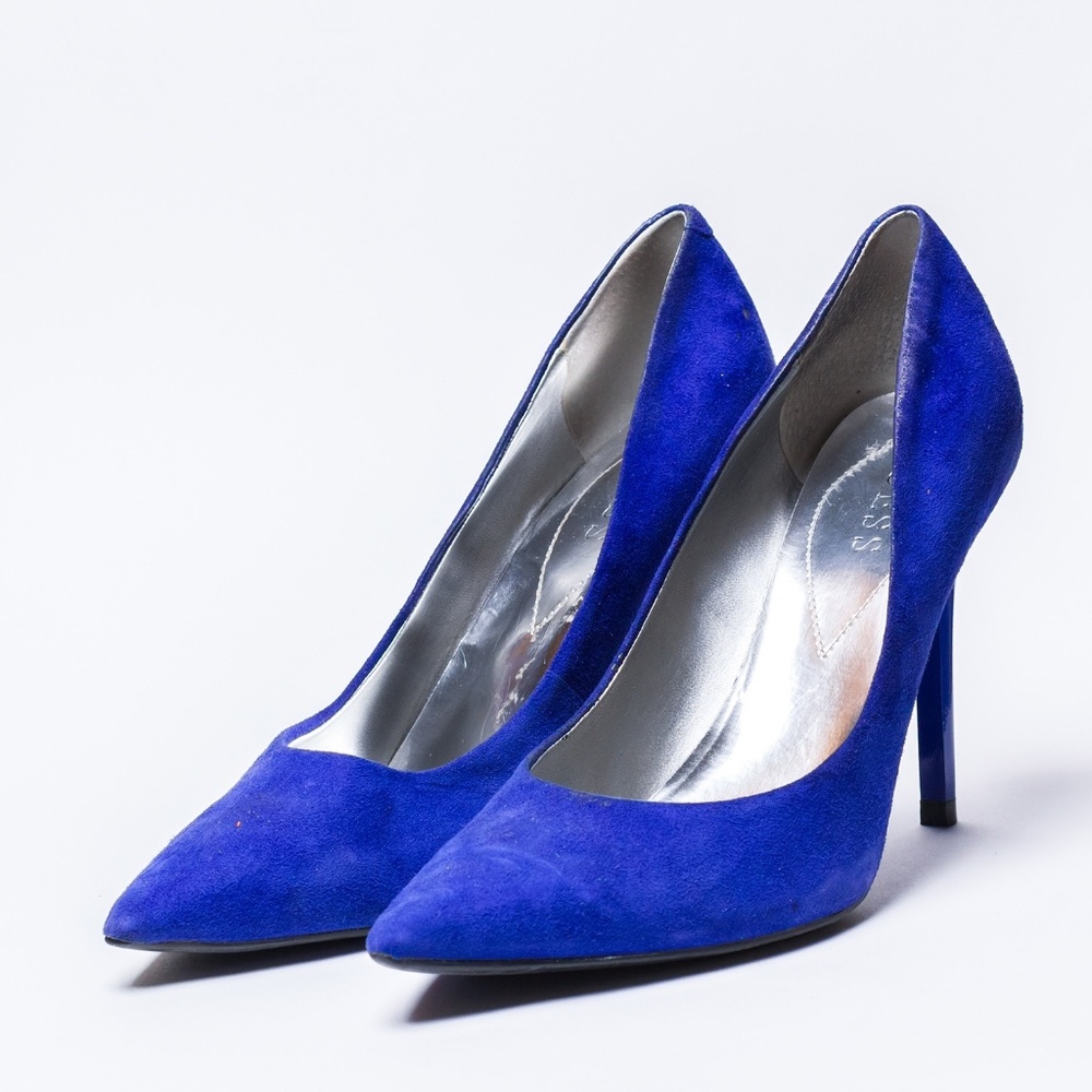 Blue suede heels
